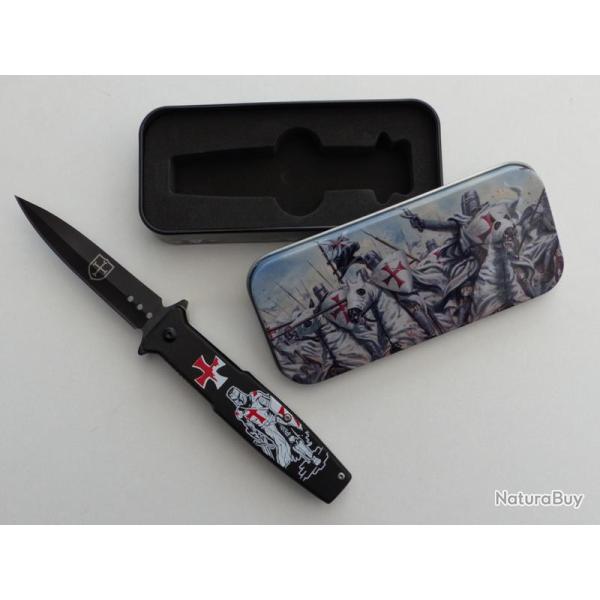 Coffret dcoratif avec Couteau Pliant  Noir Modle Templier Lame de 8 cm