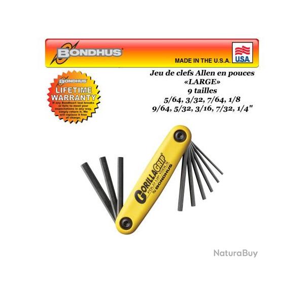 BONDHUS Jeu de clefs Allen US en pouces pour l'archerie Large