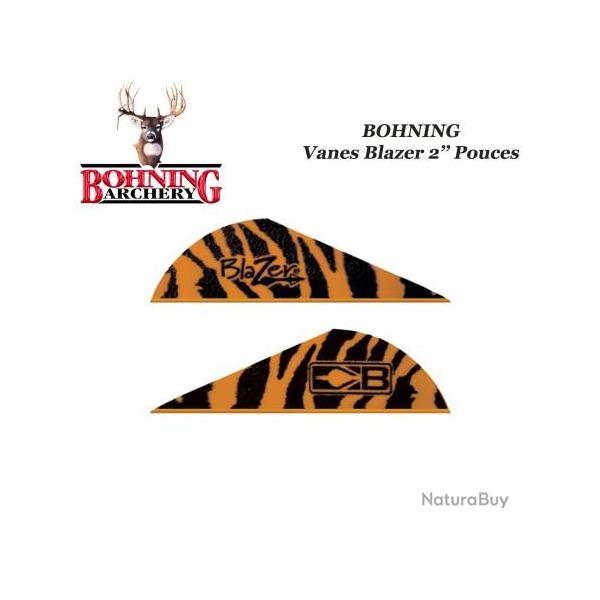 BOHNING Vanes Blazer 2" pouces en plastique unies ou tigr�es Tiger Orange