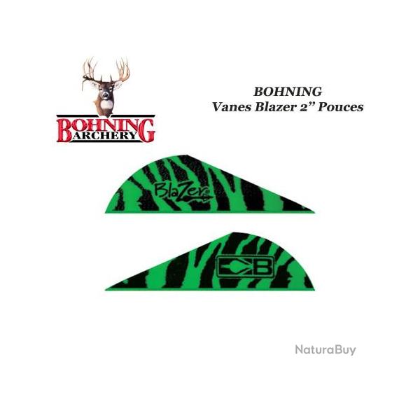 BOHNING Vanes Blazer 2" pouces en plastique unies ou tigres Tiger Green