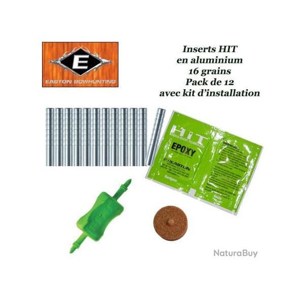 EASTON Inserts HIT l�gers en aluminium pour tubes et fl�ches Axis 12 Pack avec kit d'installation