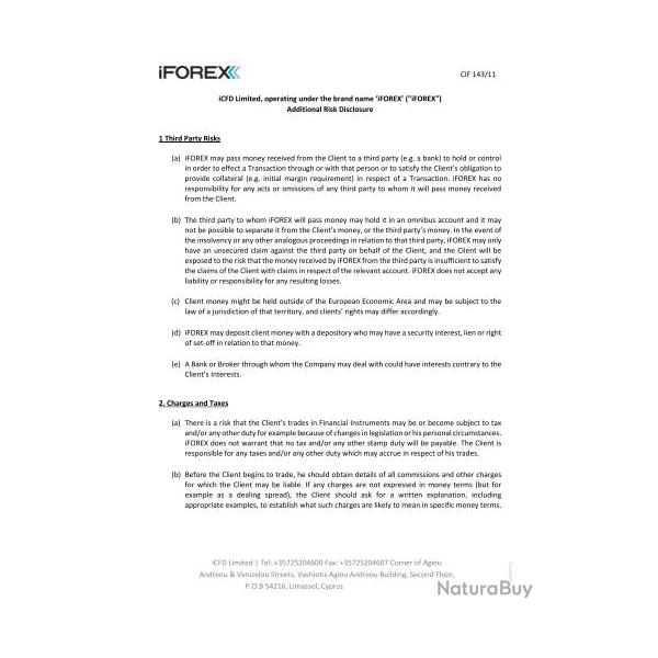 Ebook Livre Action - Additional Risk Disclosure (Phnix, 2016, 4 Pages)