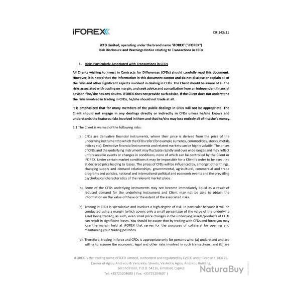 Ebook Livre Action - Risk Disclosure And Warnings Notice Relating To Transactions In Cfds (Phnix, 2