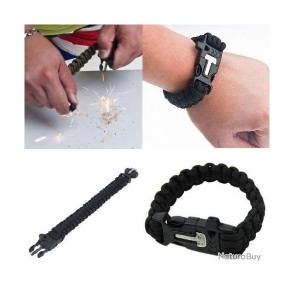 BRACELET DE SURVIE PARACORD NOIR ORIGINAL