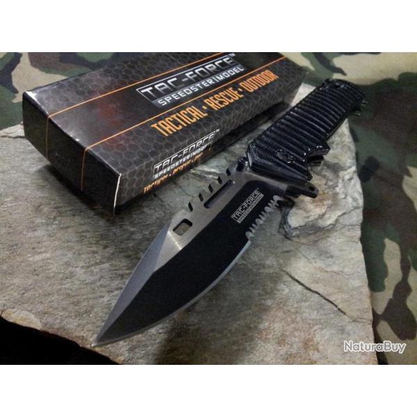 Couteau Tac Force S�curit� Civile A/O Acier Inox Manche Alu Brise Vitres TF916BK