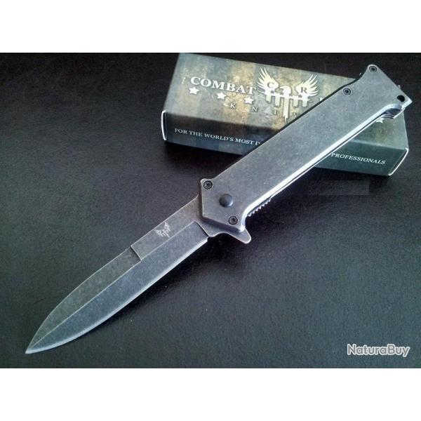 Couteau Combat Ready Stiletto Linerlock Lame Acier 440 Manche Acier CBR345