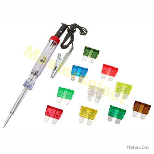 Tournevis Testeur De Courant Electrique Pour VOITURE MOTO CAMION + 10 Fusibles -PROMOTION-