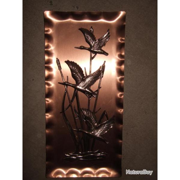 Plaque en cuivre dcorer  "  Vol de cigogne "