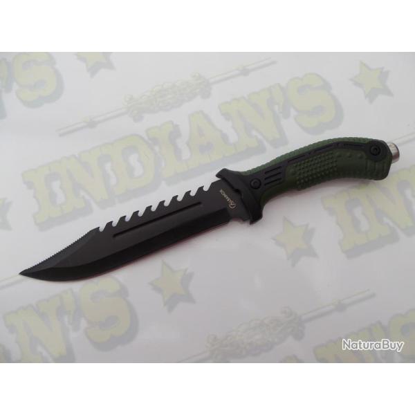 Couteau Tactique avec coupe barbel� Vert et Noir avec �tui pour ceinture