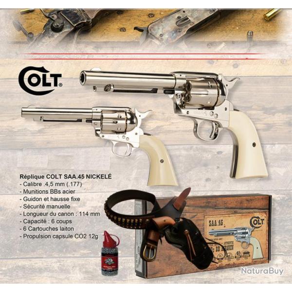 Revolver Western COLT  S.A.A.45  Finition  NICKELEE  *Co2  Billes Acier * Cal 4.5