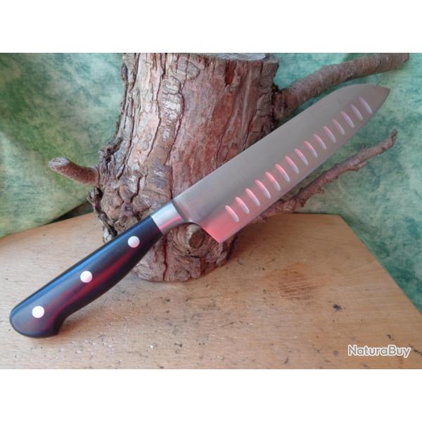 Lot de 3 Couteaux de Cuisine Santoku Lame Forg�e Acier Carbone/Inox Manche Abs C1602A