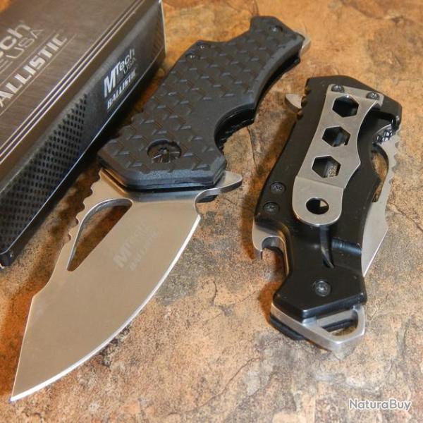 Lot de 3 Couteaux Mtech Multifonctions A/O Lame Acier 440 Manche FRN MTA882CH