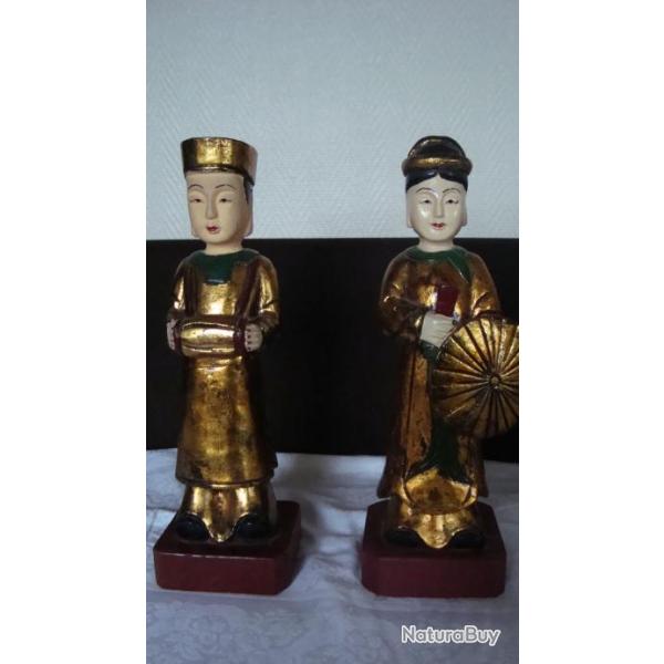 Lot de 2 statuettes en bois du Vietnam (achat en 2005)