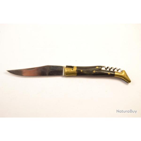 Ancien couteau de poche style Laguiole sans marquage, plaquettes corne