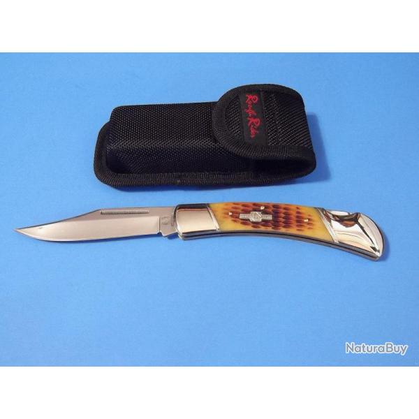 Couteau de Chasse Lame Acier 440 Manche Os Etui Nylon RR066