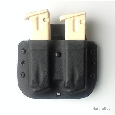 Pochette double pour chargeur HKS 103 Med Speed, cuir natté noir