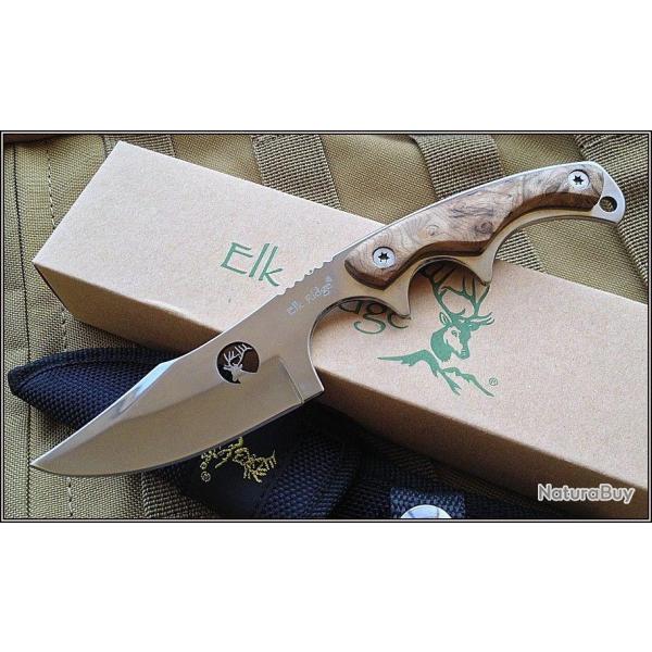 Couteau Elk Ridge Upswept Hunter Acier 440 D�coupe Laser Manche Bois ER534