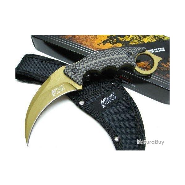 Couteau Karambit MTECH XTREME Acier Carbone/Inox 5mm Epaisseur Manche G-10 Etui Nylon MTX8140BN