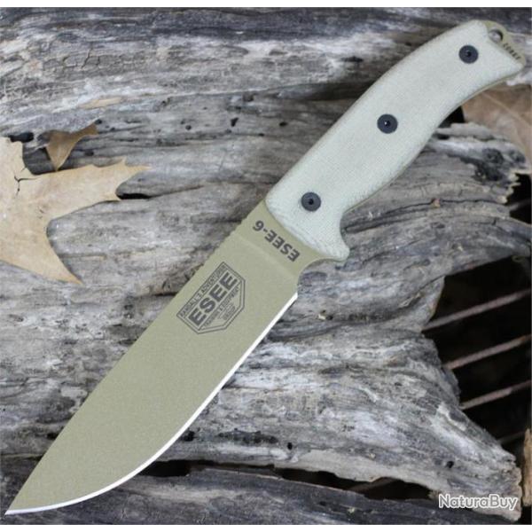 Couteau ESEE6 Dark Earth Acier Carbone 1095 Manche Micarta Etui Abs + Clip Made USA ES6PDE