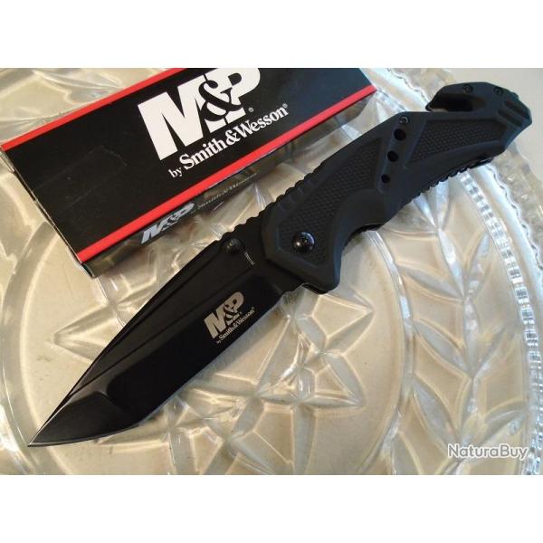 Couteau Smith&Wesson Military & Police Tanto Acier 7Cr17Mov Manche Alu Brise Vitres SWMP11B