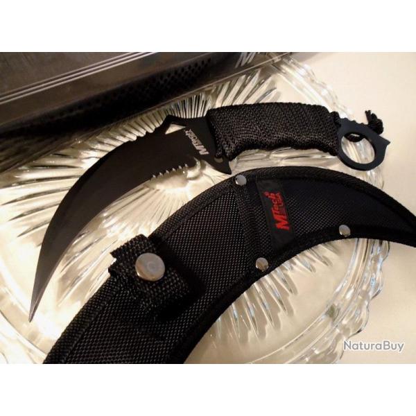 Lot de 3 Karambit Mtech Black Lame Acier 440 Manche Corde Etui Nylon MT2076BK