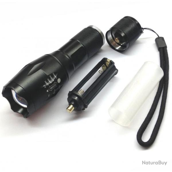 Puissante Lampe Torche Tactique 1600 Lumens, 5 Modes + Zoom, � LED CREE XM-L T6