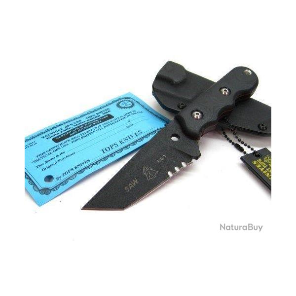 Couteau TOPS Special Assault Weapon Acier Carbon 1095 Manche G-10 Etui Kydex Made USA TPSAW02