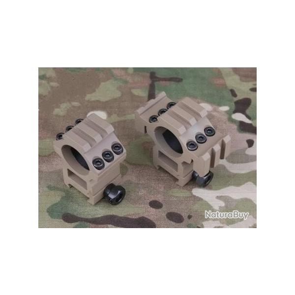 Anneau 25mm Moyen w/ Triple Rail (Set 2pcs) Desert (Emerson)