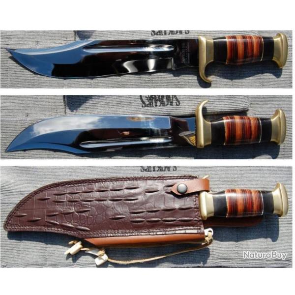 DUKCD Down Knives The Outback BOWIE CROCODILE DUNDEE  Lame Acier 440C Manche Cuir Etui CUir