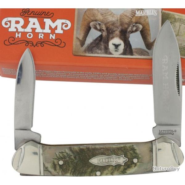 Couteau Marbles Canoe 2 Lames Acier 440 Manche Corne B�lier MR360