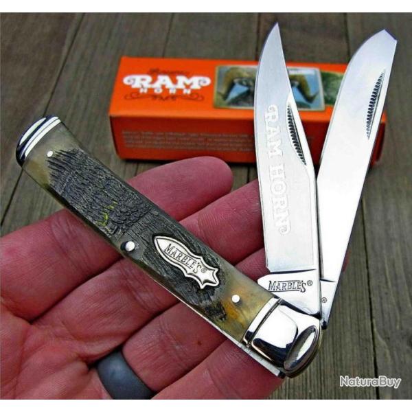 Couteau Marbles Trapper 2 Lames Acier 440 Manche Corne de B�lier MR358