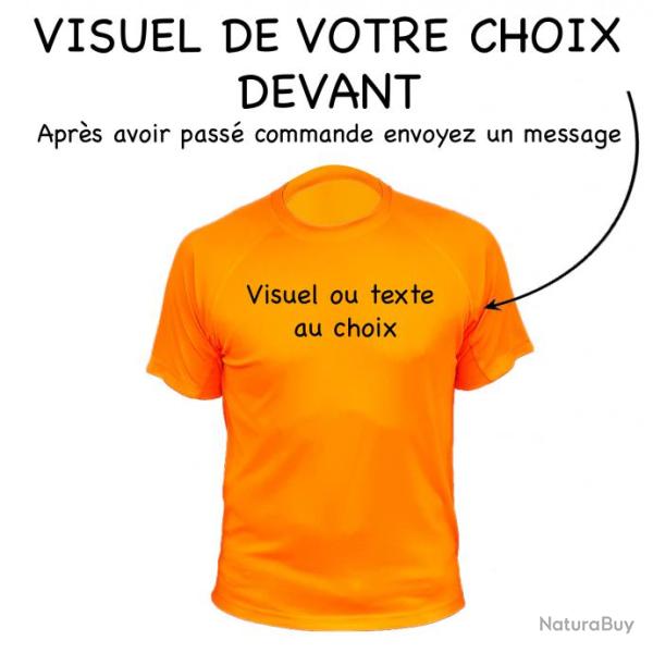 Tee-shirt technique respirant orange fluo avec marquage devant + derri�re