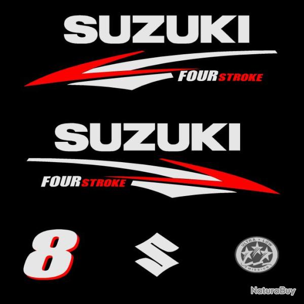 1 kit stickers SUZUKI 8cv serie 2 pour capot moteur hors bord bateau autocollants decals