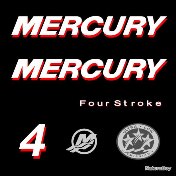 1 kit stickers MERCURY 4cv serie 1 pour capot moteur hors bord bateau autocollants decals