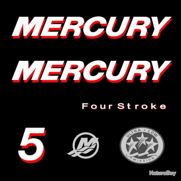 1 kit stickers MERCURY 5cv serie 1 pour capot moteur hors bord bateau autocollants decals
