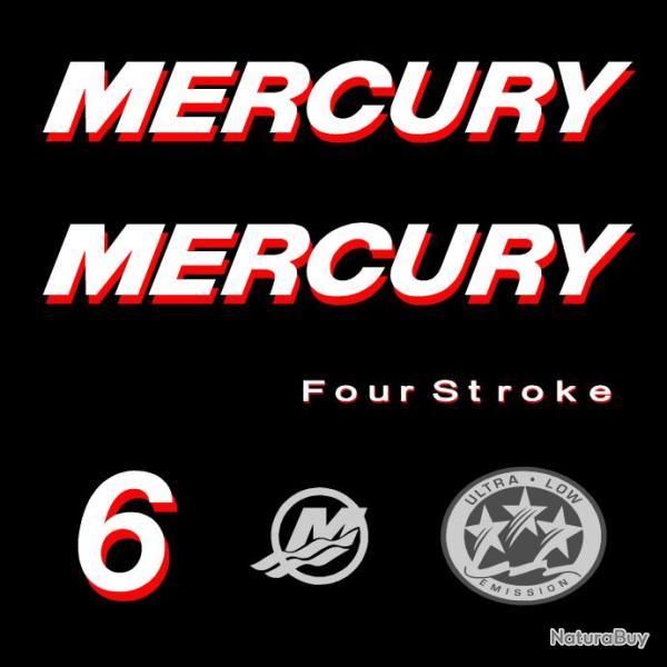 1 kit stickers MERCURY 6cv serie 1 pour capot moteur hors bord bateau autocollants decals