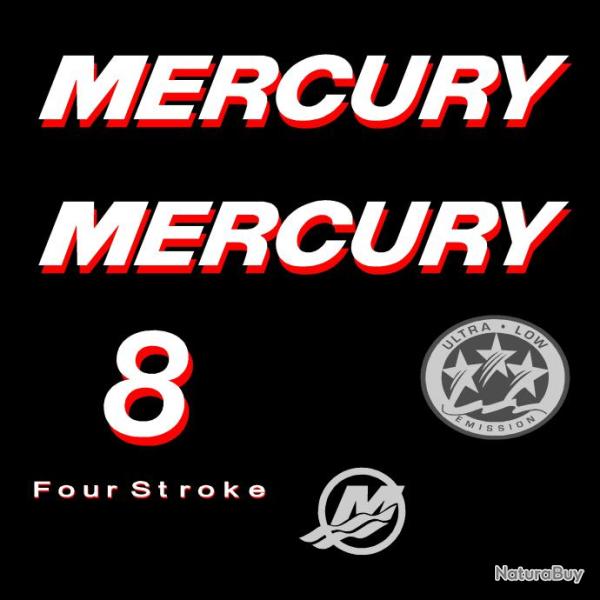 1 kit stickers MERCURY 8cv serie 1 pour capot moteur hors bord bateau autocollants decals