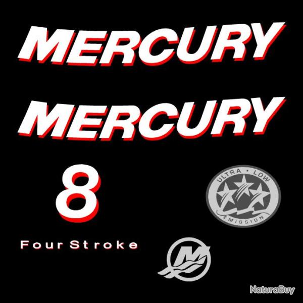 1 kit stickers MERCURY 8cv serie 1 ref 2 pour capot moteur hors bord bateau autocollants decals