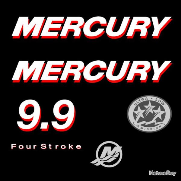 1 kit stickers MERCURY 9.9cv serie 1 pour capot moteur hors bord bateau autocollants decals