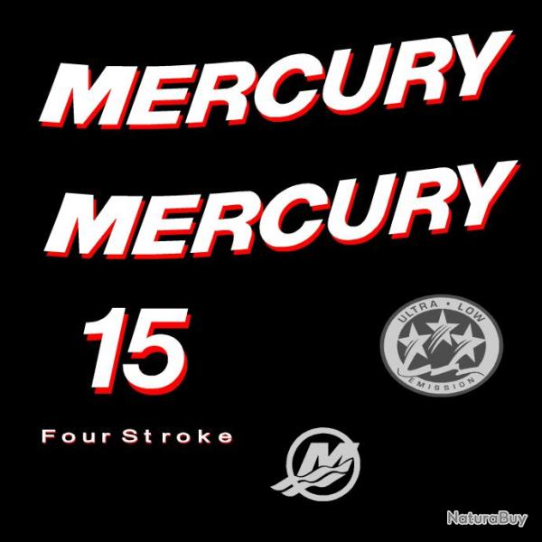 1 kit stickers MERCURY 15cv serie 1 ref 2 pour capot moteur hors bord bateau autocollants decals