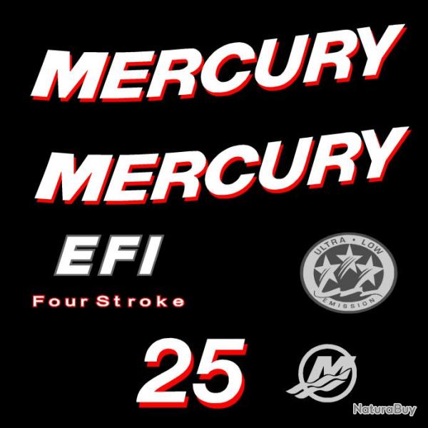 1 kit stickers MERCURY 25cv serie 1 pour capot moteur hors bord bateau autocollants decals