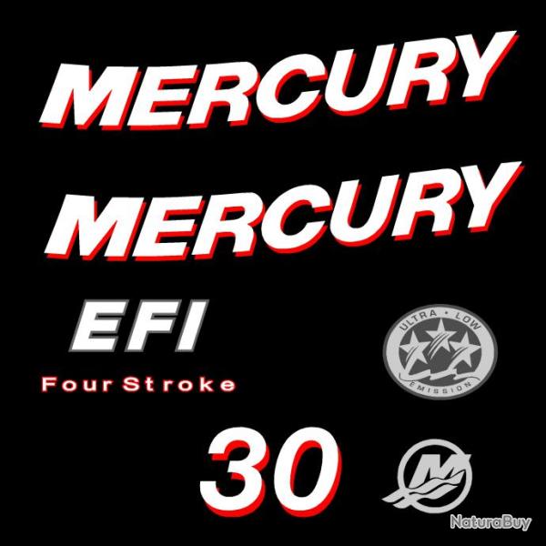 1 kit stickers MERCURY 30cv serie 1 pour capot moteur hors bord bateau autocollants decals