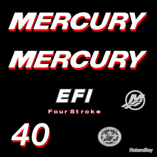 1 kit stickers MERCURY 40cv serie 1 pour capot moteur hors bord bateau autocollants decals