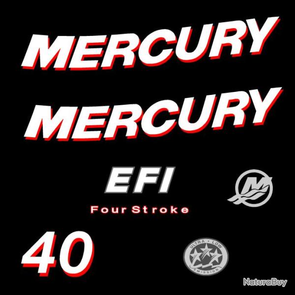 1 kit stickers MERCURY 40cv serie 1 ref 2 pour capot moteur hors bord bateau autocollants decals
