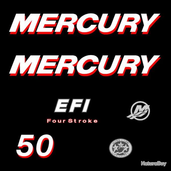 1 kit stickers MERCURY 50cv serie 1 pour capot moteur hors bord bateau autocollants decals