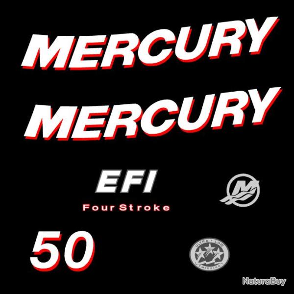 1 kit stickers MERCURY 50cv serie 1 ref 2 pour capot moteur hors bord bateau autocollants decals