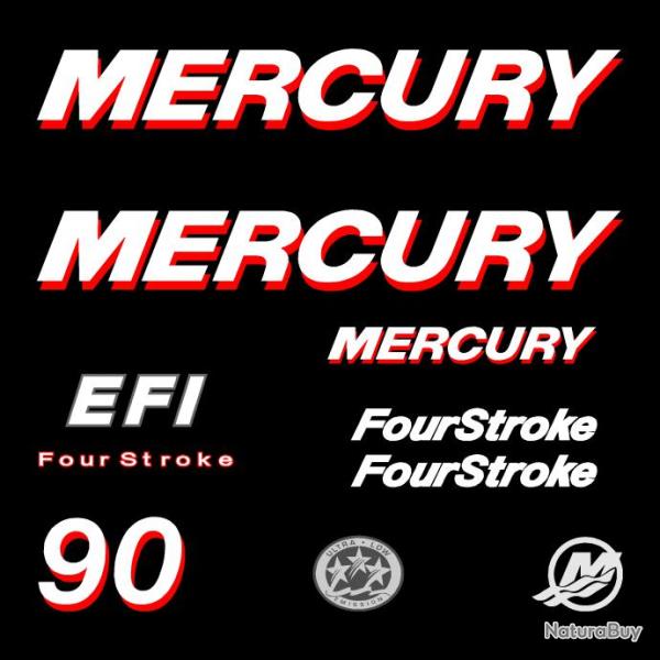 1 kit stickers MERCURY 90cv serie 1 pour capot moteur hors bord bateau autocollants decals