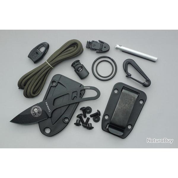 Couteau de Survie Esee Candiru Series Black Acier 1095 Made USA Etui Cordura + Kit ESCANBKIT