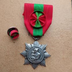 MEDAILLE DE LA FAMILLE FRANCAISE  LA PATRIE RECONNAISSANTE AVEC BOUTONNIERE PINS