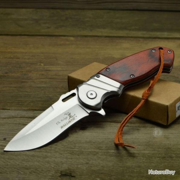Couteau Elk Ridge Linerlock A/O Lame Acier 440 Manche Bois ERA003SW